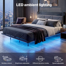 Levede Double Floating Bed Frame Upholstered Usb Storage Headboard With Led - thumbnail 6