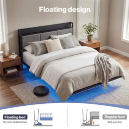 Levede Double Floating Bed Frame Upholstered Usb Storage Headboard With Led - thumbnail 5