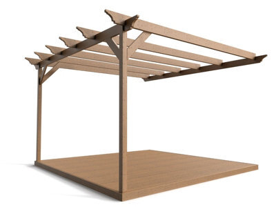 Arbor Garden Solutions Wall Mounted Pergola And Decking Complete Diy Kit, Dinasty Design (3M X 3M, Rustic Brown Finish) - image 1