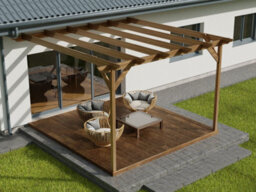 Arbor Garden Solutions Wall Mounted Pergola And Decking Complete Diy Kit, Dinasty Design (3M X 3M, Rustic Brown Finish) - thumbnail 3