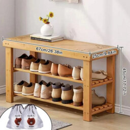 3 Tier Wooden Shoe Rack Storage Bench - thumbnail 2