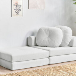 Wyld And Coco Novahome Sofa Pouffe Bed White Jumbo Corduroy - Convertible Single Sleeper, Tool-Free Assembly - thumbnail 2