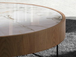 Angel Cerda Elegant Round Corner Table In Porcelain Marble And Walnut With Black Steel Legs - thumbnail 4