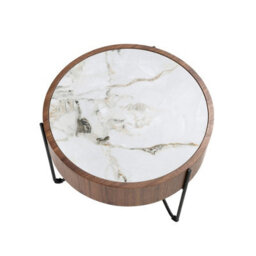 Angel Cerda Elegant Round Corner Table In Porcelain Marble And Walnut With Black Steel Legs - thumbnail 5