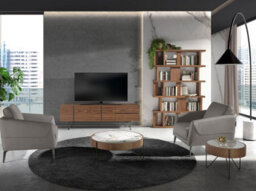 Angel Cerda Elegant Round Corner Table In Porcelain Marble And Walnut With Black Steel Legs - thumbnail 3