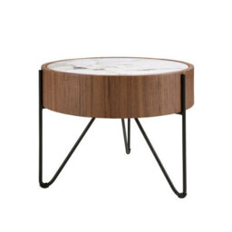 Angel Cerda Elegant Round Corner Table In Porcelain Marble And Walnut With Black Steel Legs - thumbnail 6