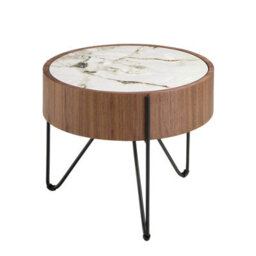 Angel Cerda Elegant Round Corner Table In Porcelain Marble And Walnut With Black Steel Legs - thumbnail 1