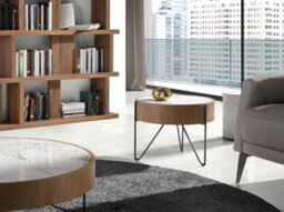Angel Cerda Elegant Round Corner Table In Porcelain Marble And Walnut With Black Steel Legs - thumbnail 2