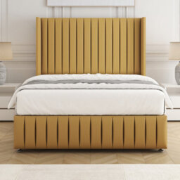 Bsspoke Luna Divan Bed Set Mustard Plush Velvet 54Inch Headboard & Footboard 2 Drawers Footend & Mattress In All Sizes - thumbnail 2