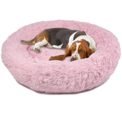 Actiaspet Dog Cat Bed Fluffy Donut Kitten Puppy Pet Cushion Calming Mattress Pink L - image 1