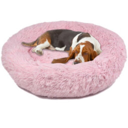 Actiaspet Dog Cat Bed Fluffy Donut Kitten Puppy Pet Cushion Calming Mattress Pink L
