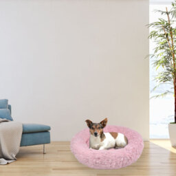 Actiaspet Dog Cat Bed Fluffy Donut Kitten Puppy Pet Cushion Calming Mattress Pink L - thumbnail 4