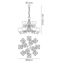 Luminosa Lighting Luminosa Akira Pendant 2 Tier 12 Light E14, Antique Brass With Cream Shades - thumbnail 8