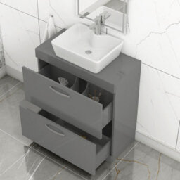Royal Bathrooms 800mm Floor Standing Vanity Unit 2 Drawer Indigo Grey Gloss & Countertop Basin - Cube - thumbnail 5