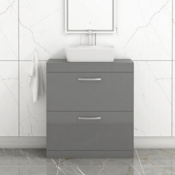 Royal Bathrooms 800mm Floor Standing Vanity Unit 2 Drawer Indigo Grey Gloss & Countertop Basin - Cube - thumbnail 1