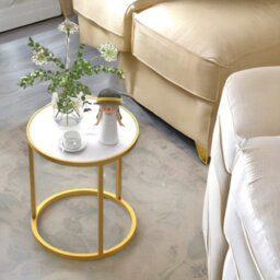 Pirlo Plush 2Pc Faux Marble Round Bedside Table Bedroom Furniture - thumbnail 5