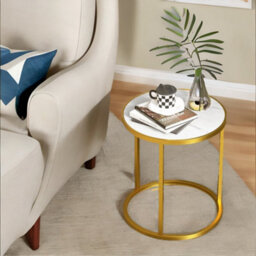 Pirlo Plush 2Pc Faux Marble Round Bedside Table Bedroom Furniture - thumbnail 4