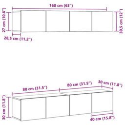 Berkfield 4-Piece Wall-Mounted Tv Cabinet Set In Black Oak - thumbnail 9