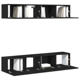 Berkfield 4-Piece Wall-Mounted Tv Cabinet Set In Black Oak - thumbnail 2