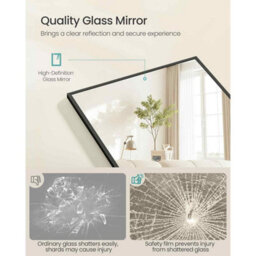 Rectangular Standing Mirror With Square Corners, Full Length Tempered Glass Floor Mirror, Matte Black - thumbnail 4