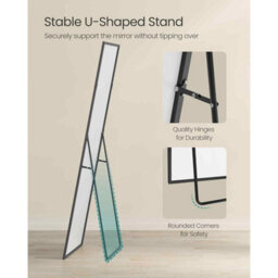 Rectangular Standing Mirror With Square Corners, Full Length Tempered Glass Floor Mirror, Matte Black - thumbnail 5