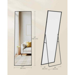 Rectangular Standing Mirror With Square Corners, Full Length Tempered Glass Floor Mirror, Matte Black - thumbnail 2