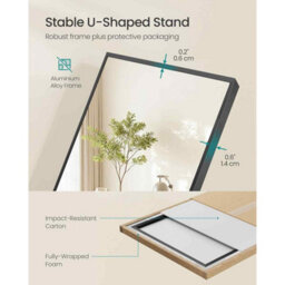 Rectangular Standing Mirror With Square Corners, Full Length Tempered Glass Floor Mirror, Matte Black - thumbnail 3