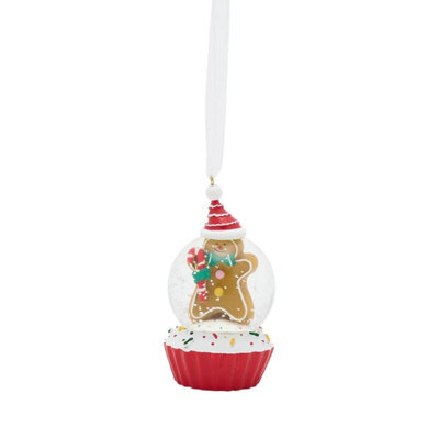 Widdop & Co Gingerbread Man Snow Globe Christmas Tree Decoration With Ribbon Twine, 8 X 4.5 Cm