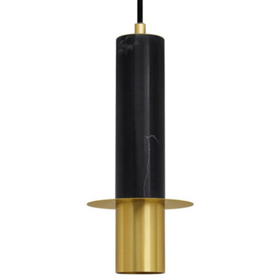 Long Life Lamps Company Slim Tubular Modern Black Marble Ceiling Pendant Lamp Shade Brass Holder H3072 - image 1