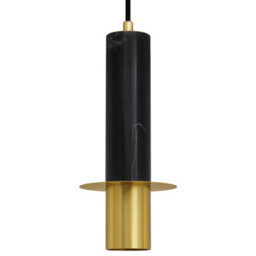 Long Life Lamps Company Slim Tubular Modern Black Marble Ceiling Pendant Lamp Shade Brass Holder H3072
