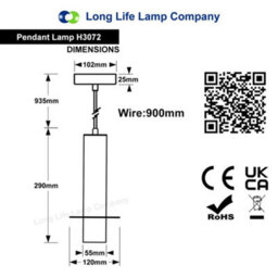 Long Life Lamps Company Slim Tubular Modern Black Marble Ceiling Pendant Lamp Shade Brass Holder H3072 - thumbnail 2