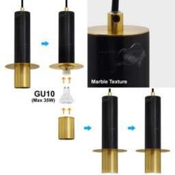 Long Life Lamps Company Slim Tubular Modern Black Marble Ceiling Pendant Lamp Shade Brass Holder H3072 - thumbnail 7