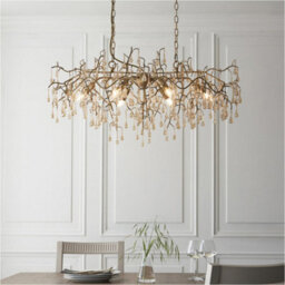 Loops Multi Arm Hanging Ceiling Pendant Light - Aged Gold Paint & Champagne Lustre Glass Shade - 6 X 6W Led E14 - thumbnail 3