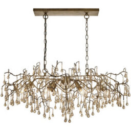 Loops Multi Arm Hanging Ceiling Pendant Light - Aged Gold Paint & Champagne Lustre Glass Shade - 6 X 6W Led E14