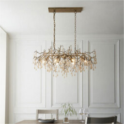 Loops Multi Arm Hanging Ceiling Pendant Light - Aged Gold Paint & Champagne Lustre Glass Shade - 6 X 6W Led E14 - thumbnail 4
