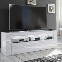Furneo White Tv Stand 145Cm Unit Cabinet Matt & High Gloss Clifton 13 White Led Lights - thumbnail 1