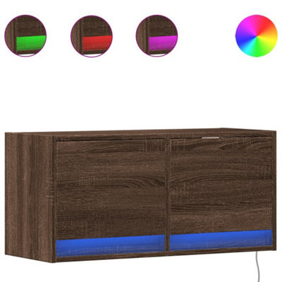 Berkfield Durable Tv Wall Cabinet With Led Lights Brown Oak 80X31X35 Cm - image 1