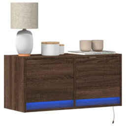 Berkfield Durable Tv Wall Cabinet With Led Lights Brown Oak 80X31X35 Cm - thumbnail 2