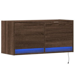Berkfield Durable Tv Wall Cabinet With Led Lights Brown Oak 80X31X35 Cm - thumbnail 3