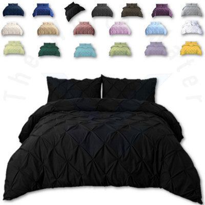 TheWhiteWater Limited Pintuck Duvet Cover Set + Matching Pillowcases, Hand Stitches Quilt Bedding Set - Black - image 1