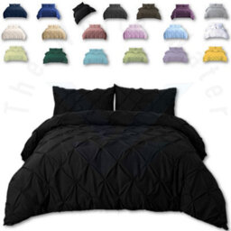 TheWhiteWater Limited Pintuck Duvet Cover Set + Matching Pillowcases, Hand Stitches Quilt Bedding Set - Black - thumbnail 1
