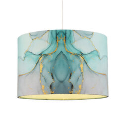Happy Homewares Drum Lamp Shade In Marble Effect Cotton Fabric Duck Egg Turquoise And Pink - thumbnail 2