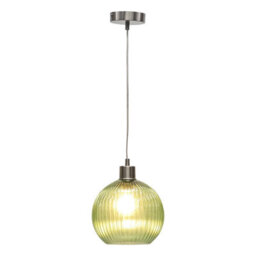 First Choice Lighting Betchley - Green Ribbed Glass Globe With Satin Nickel Pendant Fitting - thumbnail 2