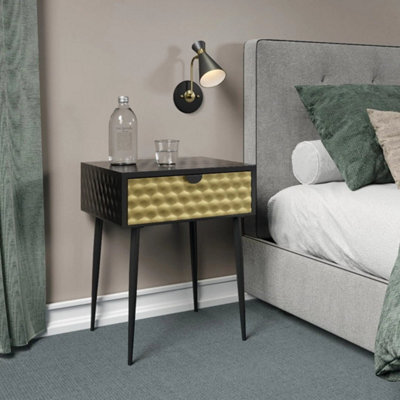Metal 1 Drawer Bedside Cabinet, Gold Drawer With Black Handle - image 1