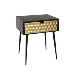 Metal 1 Drawer Bedside Cabinet, Gold Drawer With Black Handle - thumbnail 3