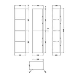 Balterley Wall Hung Tall Bathroom Storage Unit 1399 X 356 X 253mm - Dark Grey - thumbnail 2