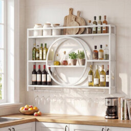 Gainoom Wall Mounted White Wine Rack 3-Tier Large Capacity Hanging Bar Shelf Modern Metal Liquor Bottle Display Storage Shelf - thumbnail 3