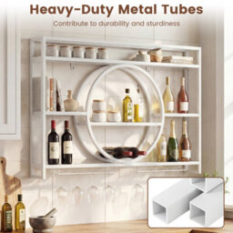Gainoom Wall Mounted White Wine Rack 3-Tier Large Capacity Hanging Bar Shelf Modern Metal Liquor Bottle Display Storage Shelf - thumbnail 7