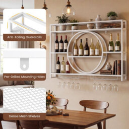 Gainoom Wall Mounted White Wine Rack 3-Tier Large Capacity Hanging Bar Shelf Modern Metal Liquor Bottle Display Storage Shelf - thumbnail 5