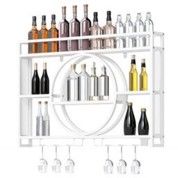 Gainoom Wall Mounted White Wine Rack 3-Tier Large Capacity Hanging Bar Shelf Modern Metal Liquor Bottle Display Storage Shelf - thumbnail 9
